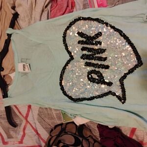 PINK Victoria's Secret Sequin Heart Kids Tank Top - Light Blue